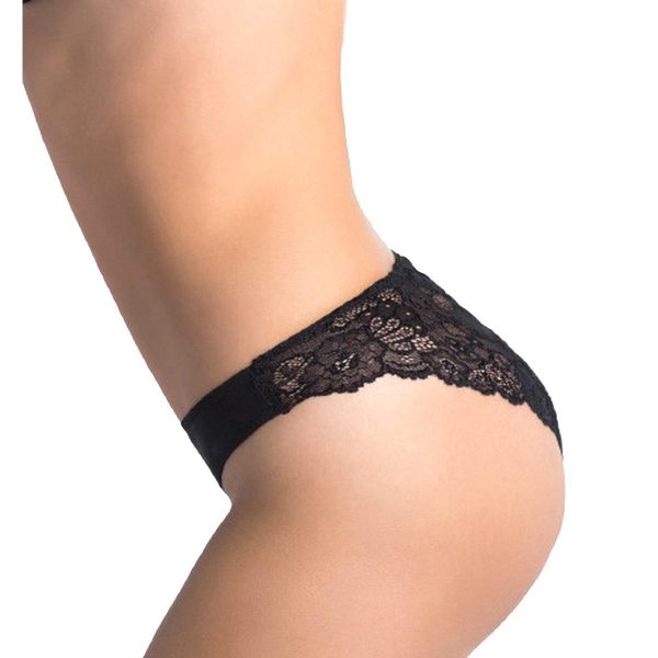 2 Piece Set Black Brazilizan Cotton Lace Back Seamless Cotonella