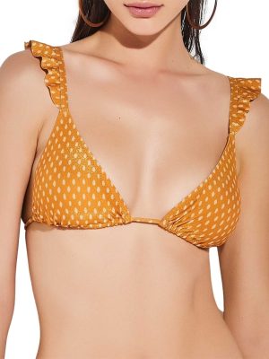 Triangle Bikini Top With Ruffle Orange Polka Dot Lurex Lida