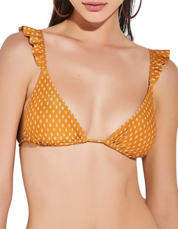 Triangle Bikini Top With Ruffle Orange Polka Dot Lurex Lida