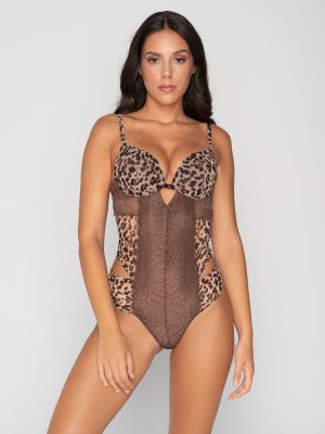 LUNA Super Push Up Bodysuit With High Reinforcement With Brown Lace