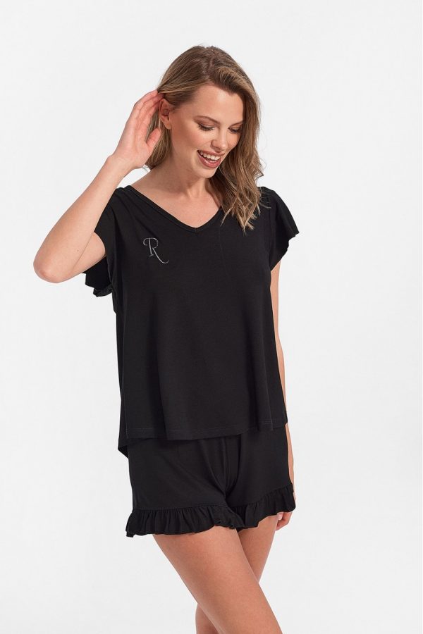 Pajamas With Short Sleeves And Frill Trim