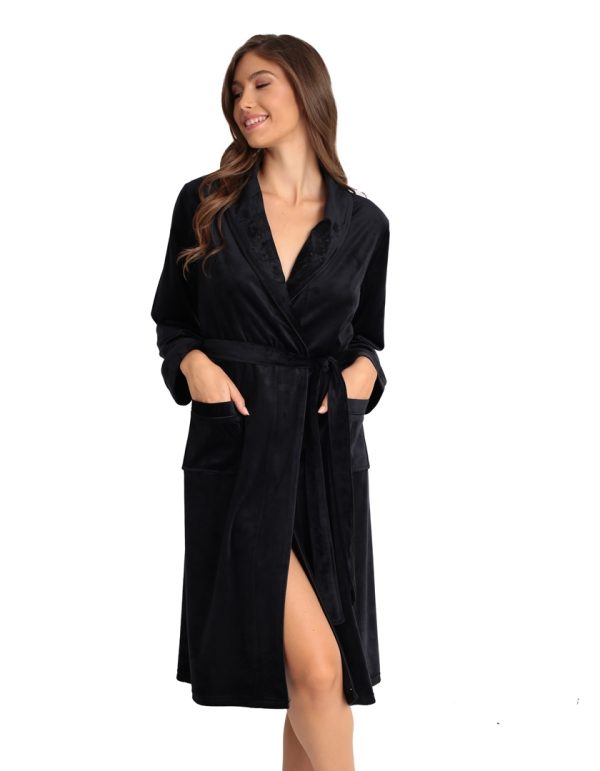 Women's Velvet Robe In Black Color