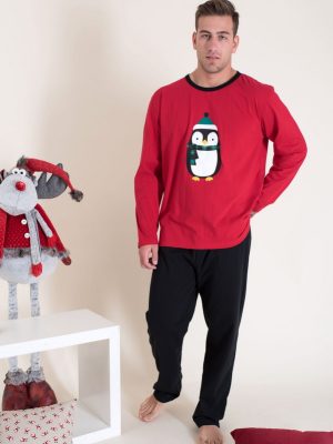 Huppy Family Men's Red Penguin Christmas Pajamas